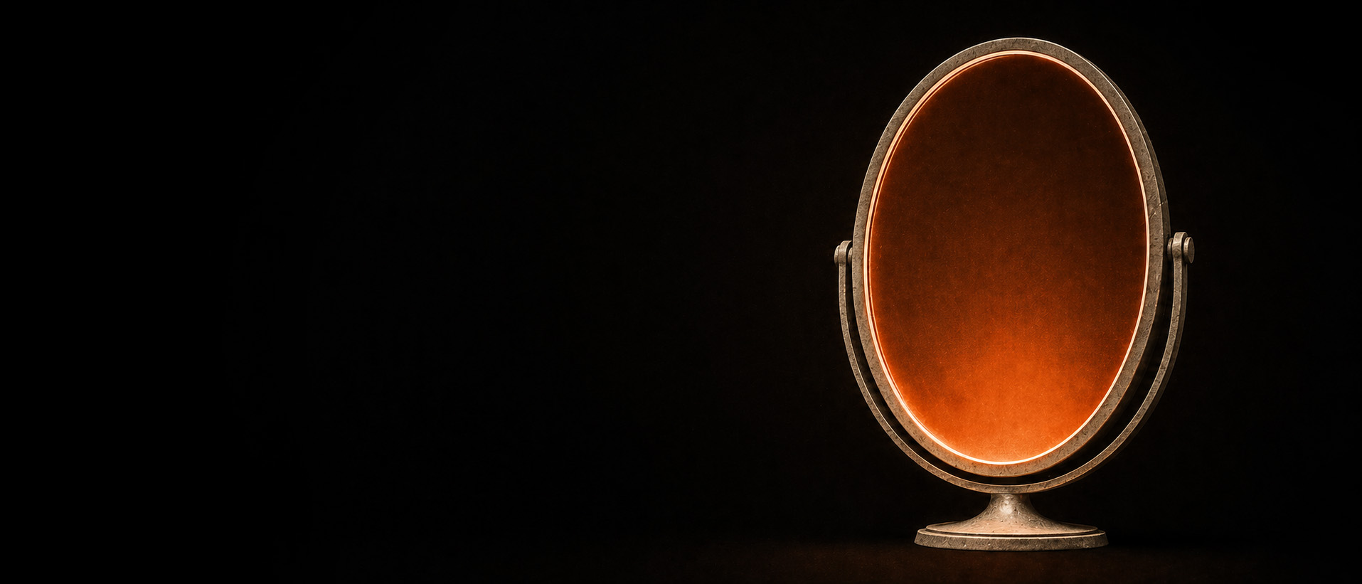 The Sockle Strategic Brand Foundation: a mirror reflecting warm terracotta light against pure darkness