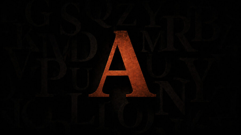 A single bold letter emerging from shadow surrounded by faint ghost letters — the one word brand exercise
